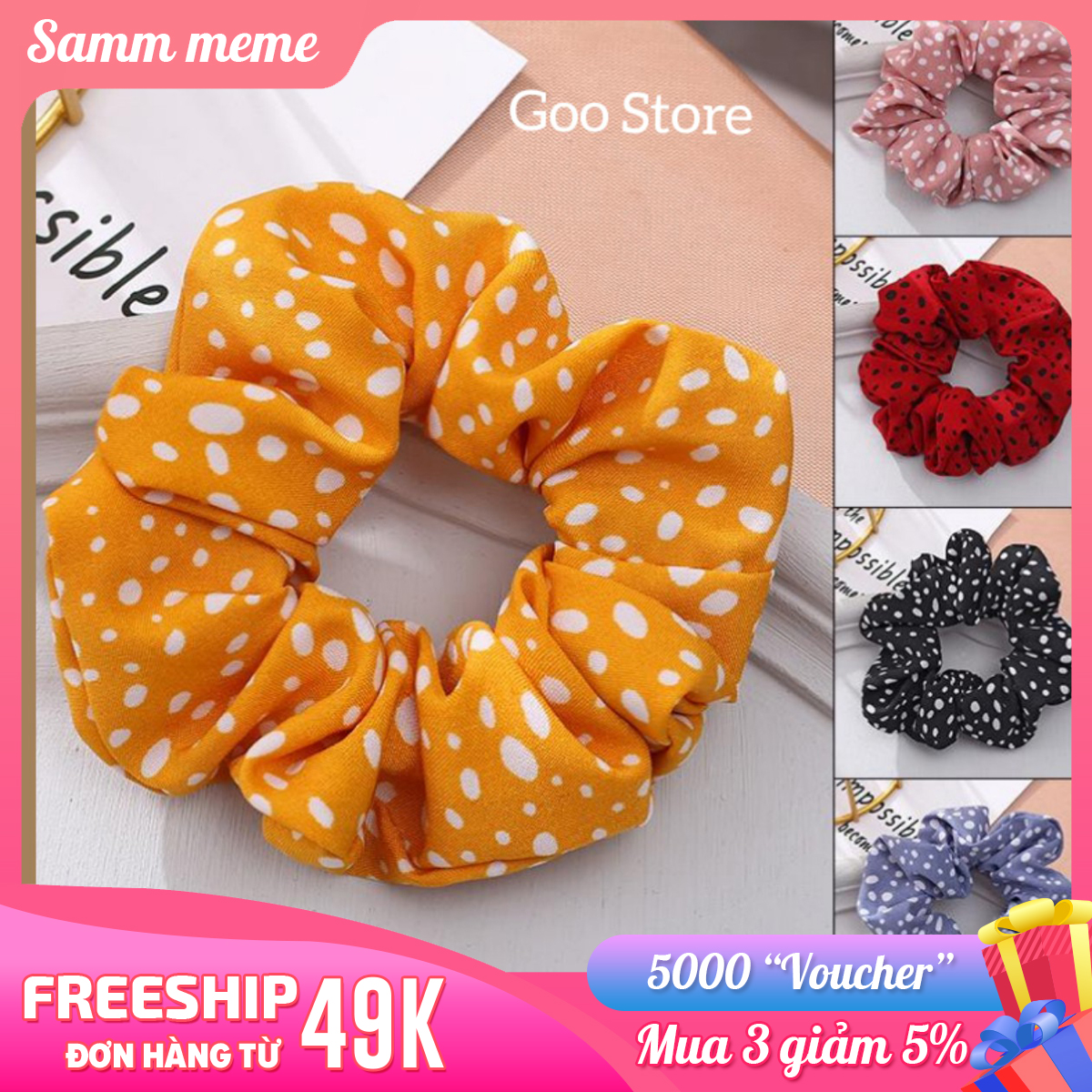 Cột Tóc Vải Scrunchies Họa Tiết Chấm Bi - Dây cột tóc vải Scrunchies Đáng Yêu Phong Cách Hàn Quốc DCQ33