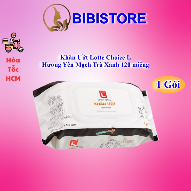   Combo 10 Gói  Khăn Ướt LOTTE Choice L Hương Yến Mạch Trà Xanh Gói 120 Miếng  Bibistore HCM  