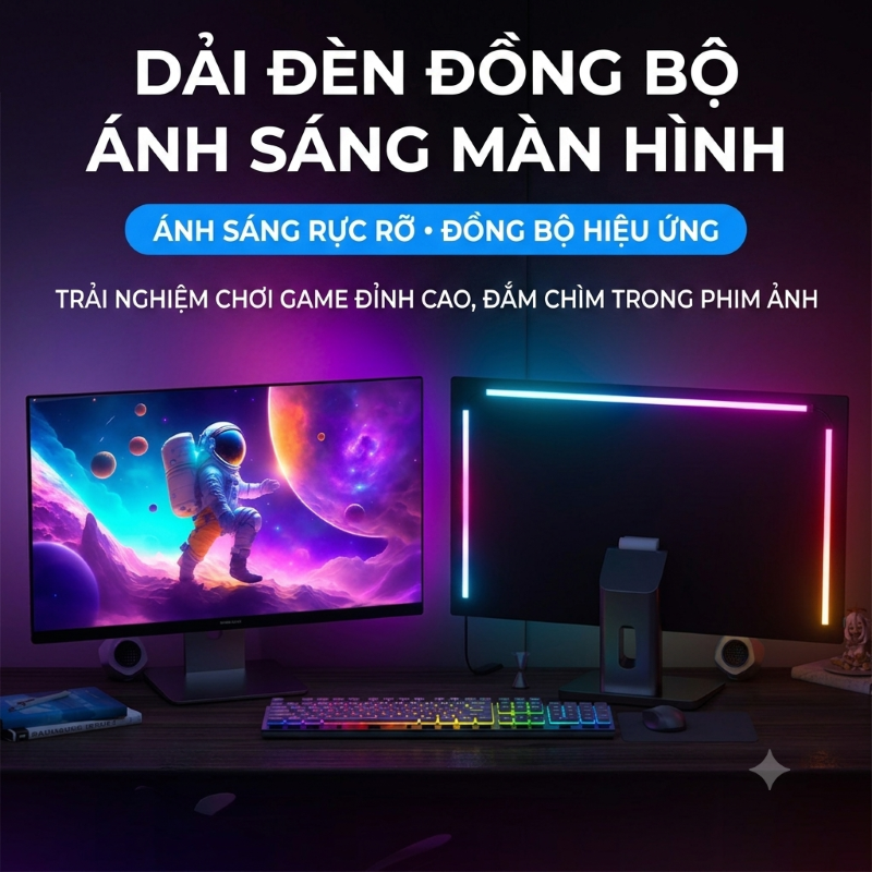 Đèn LED RGB SyncLight Đồng Bộ Màu Theo Màn Hình USB Điều Khiển Bằng Phần Mềm Trang Trí Góc Máy Tính
