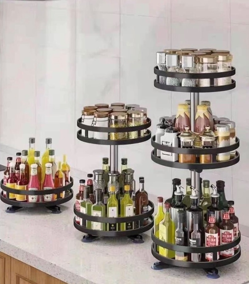 Kệ đựng gia vị nhà bếp vuông tròn xoay 360 độ thông minh 2 tầng, 3 tầng tròn Litchee Shop