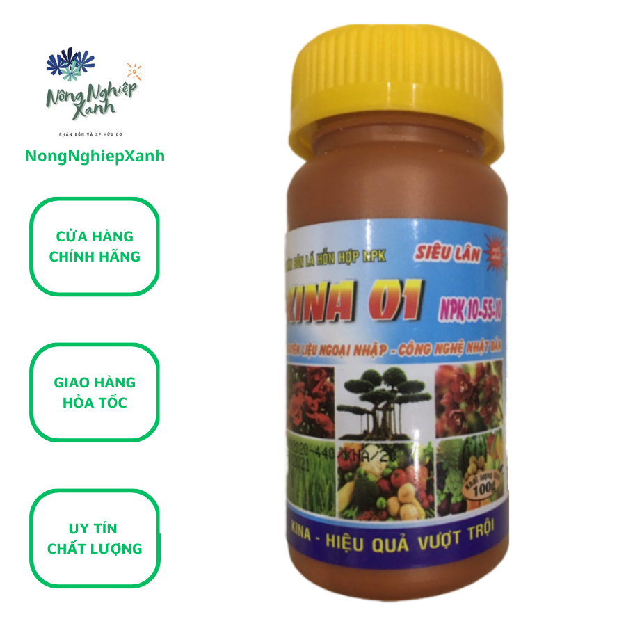 Phân Bón Lá hỗn hợp Siêu Lân KINA 01 NPK 10-55-10 giúp Kích rễ - Đẻ nhánh - Tạo nhiều hoa - Tăng đậu trái - chai 100gr