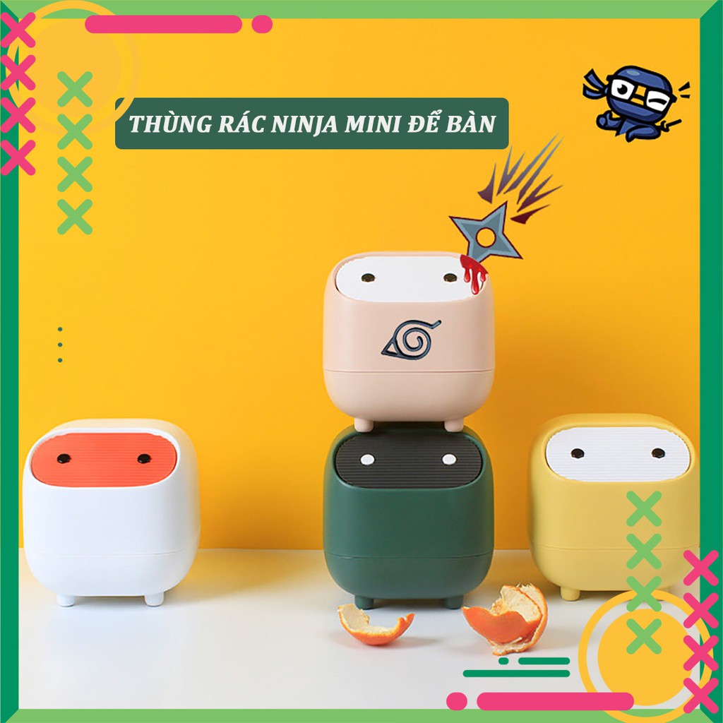 Thùng rác để bàn ninja mini dễ thương vui nhộn để bàn văn phòng - thùng rác nhỏ nắp bật tiện lợi