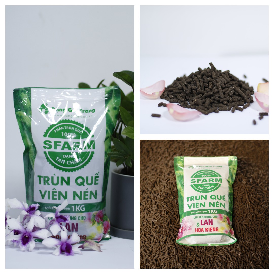 Phân trùn quế Sfarm viên nén tan chậm 1kg bón cho hoa cây cảnh rau củ quả và phong lan|Minh Hân Garden