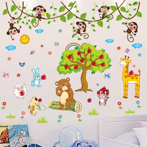 Decal dán tường trang trí trẻ em: Combo động vật vui chơi