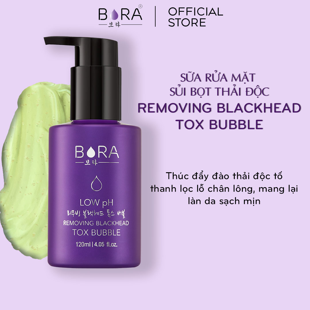 Sữa rửa mặt sủi bọt thải độc bora removing tox bubble loại bỏ mụn đầu đen chai 120ml