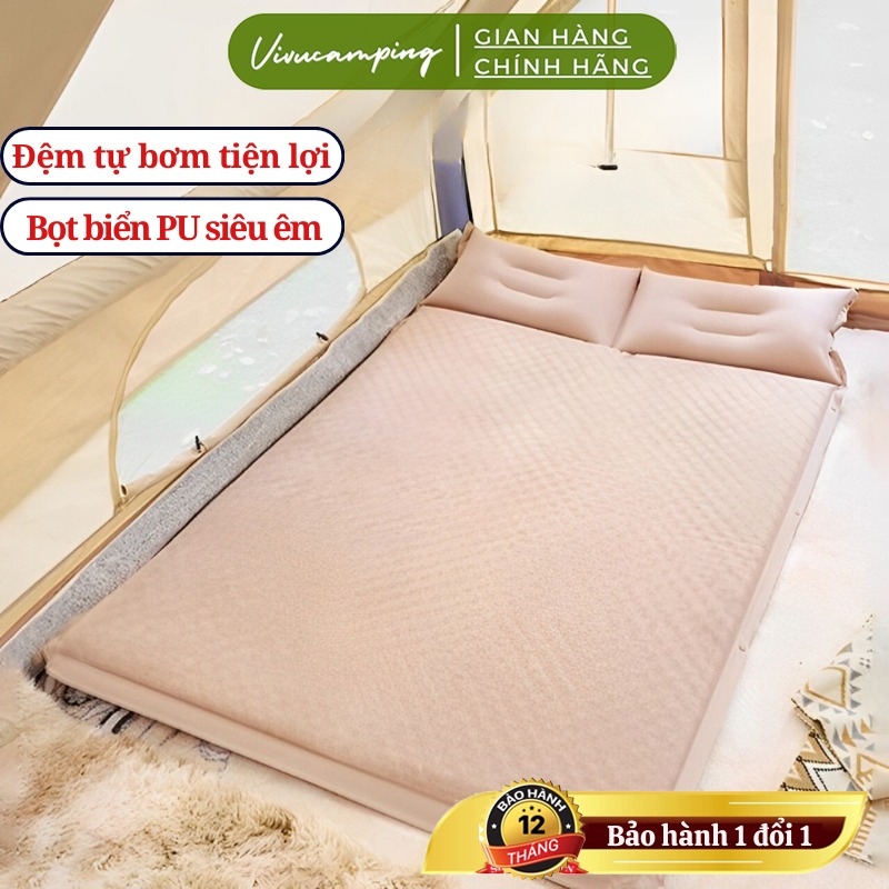 Đệm hơi dã ngoại, cắm trại Đệm tự bơm hơi gấp gọn tiện lợi, Nệm hơi tự phồng đơn đôi có kèm gối tự bơm dùng khi du lịch, camping, đệm oto