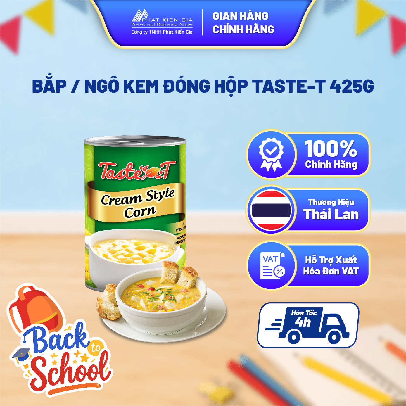 Bắp / Ngô Kem Đóng Hộp Taste-T 425g - Nhập Khẩu Thái Lan | Taste-T Cream Style Corn 425g