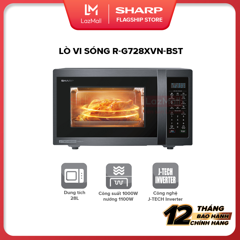 [Trả góp 0%]Lò Vi Sóng Sharp Kết Hợp Nướng R-G728XVN-BST J-Tech Inverter [Đa Dạng Chức Năng Nấu: Hâm Nóng Rã Đông Nướng Nướng Kết Hợp Vi Sóng] - Hàng Chính Hãng Bảo Hành 12 tháng
