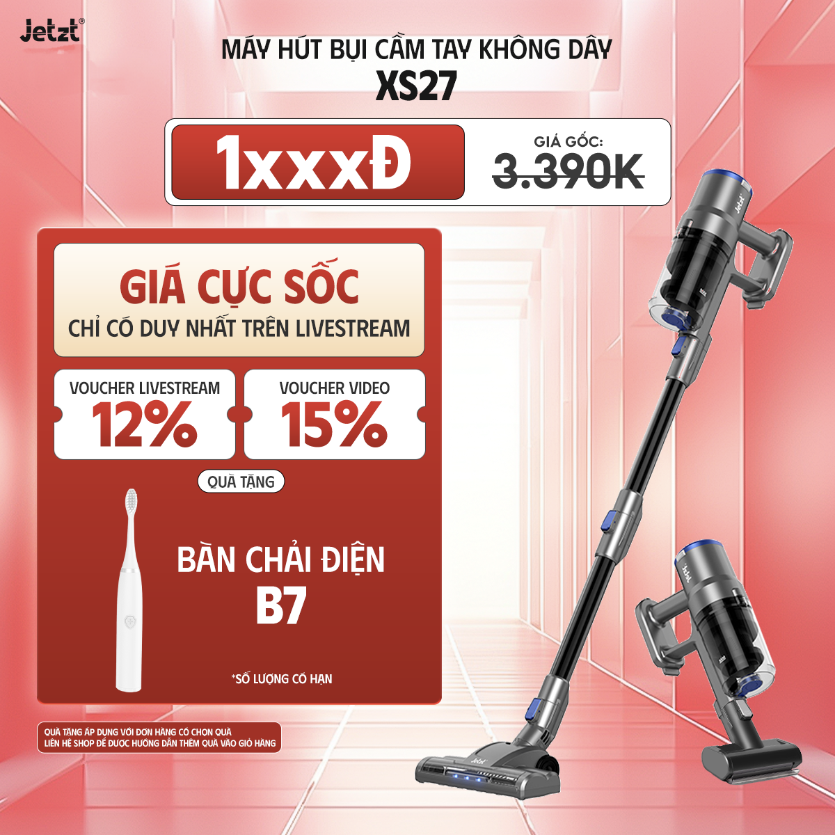 Máy hút bụi cầm tay không dây Jetzt XS27, làm sạch đa năng
