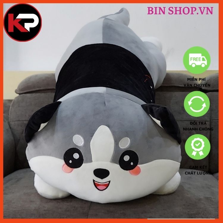 Gấu Bông  lớn Mèo Husky Cute Khổng Lồ khổ vải 1m2-Mèo Bông Chất Vải Co Giãn 4 Chiều Mềm Mịn Dễ Thương ( Ảnh Thật )