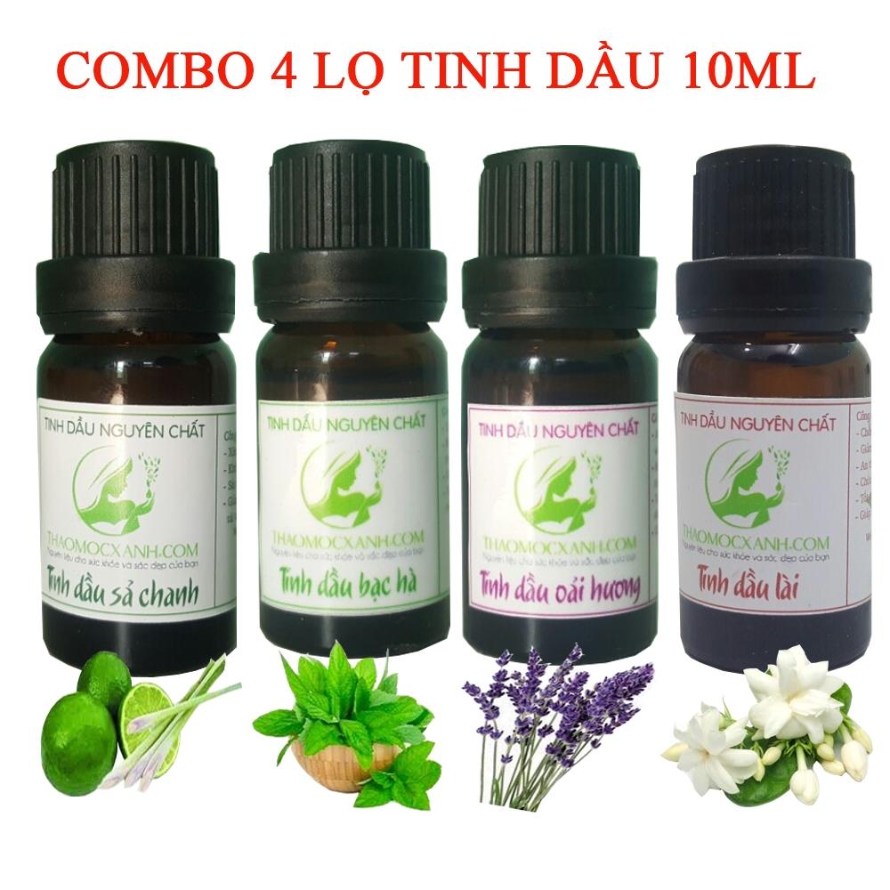 Combo 4 lọ tinh dầu 10 ml :sả chanh,bạc hà,oải hương,lài - thảo mộc xanh