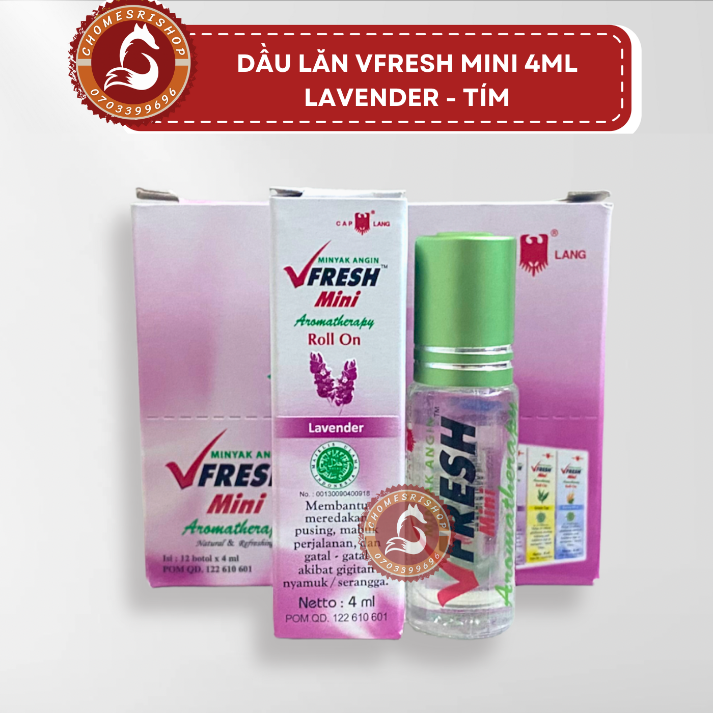 [100% CHUẨN] Lố 12 chai dầu lăn Vfresh mini 4ml tím