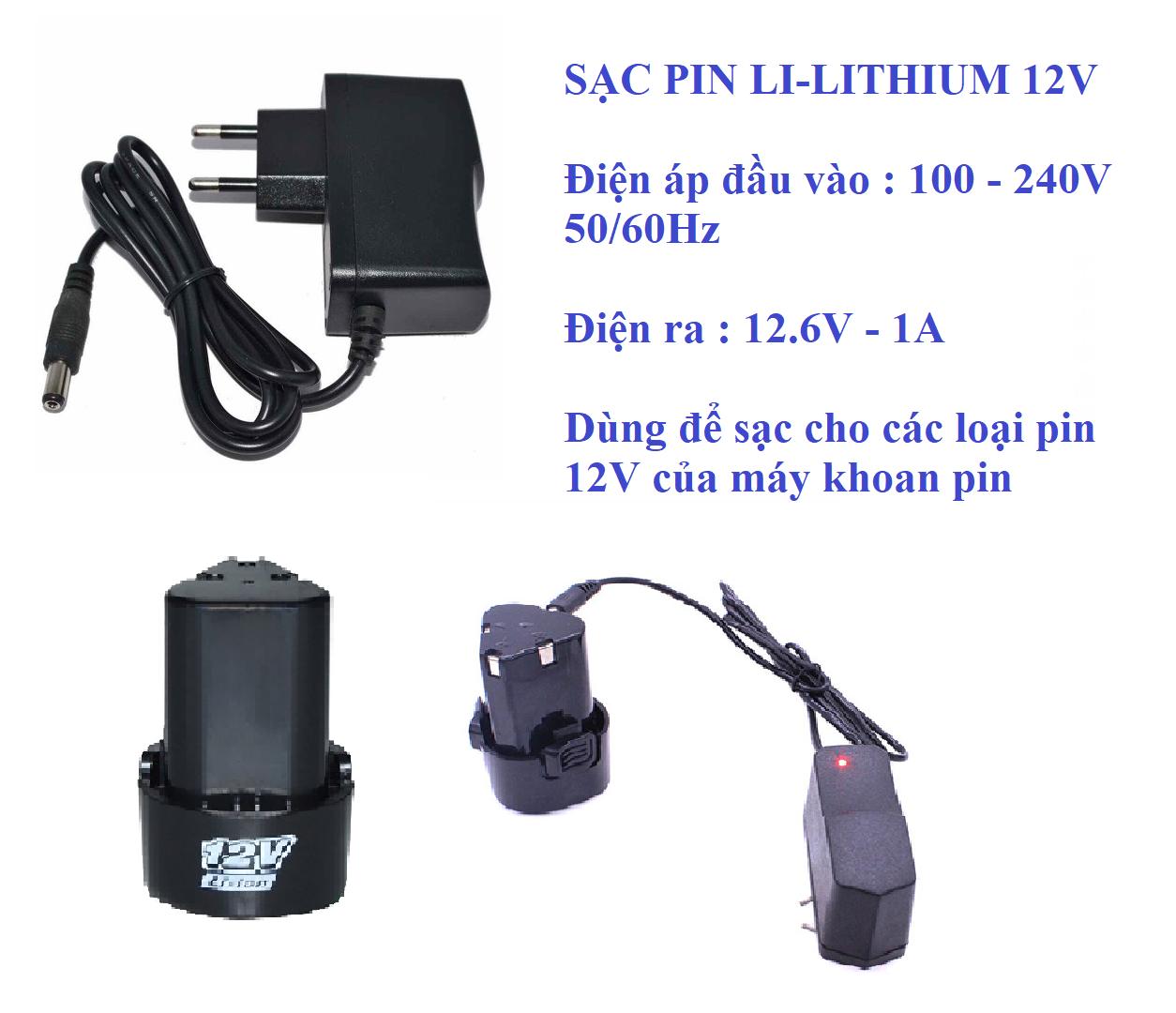 ĐỒ SẠC PIN LI-LITHIUM 12V CHO CÁC LOẠI PIN 12V CỦA MÁY KHOAN PIN - CÓ ĐÈN LED BÁO SẠC ĐẦY VÀ NGƯNG SẠC