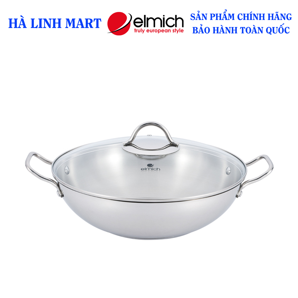 CHẢO SÂU LÒNG INOX 304 ELMICH 32CM EL3255 - CHẢO INOX SÂU LÒNG - CHẢO BẾP TỪ VUNG KÍNH 2353255