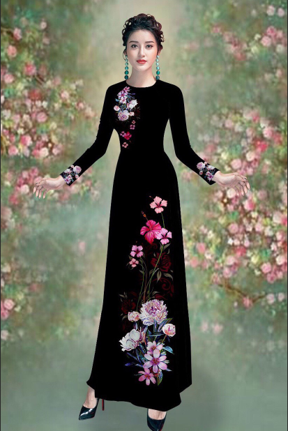 áo dài truyền thống Mai Lan in hoa cúc Bách Nhật cao cấp - KHÔNG KÈM QUẦN