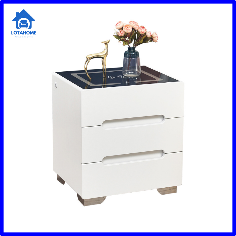 Tủ Đầu Giường, Tab Đầu Giường Thông Minh Có Sạc Không Dây Và Đèn Led 3 Màu Điều Chỉnh Độ Sáng Thích Hợp