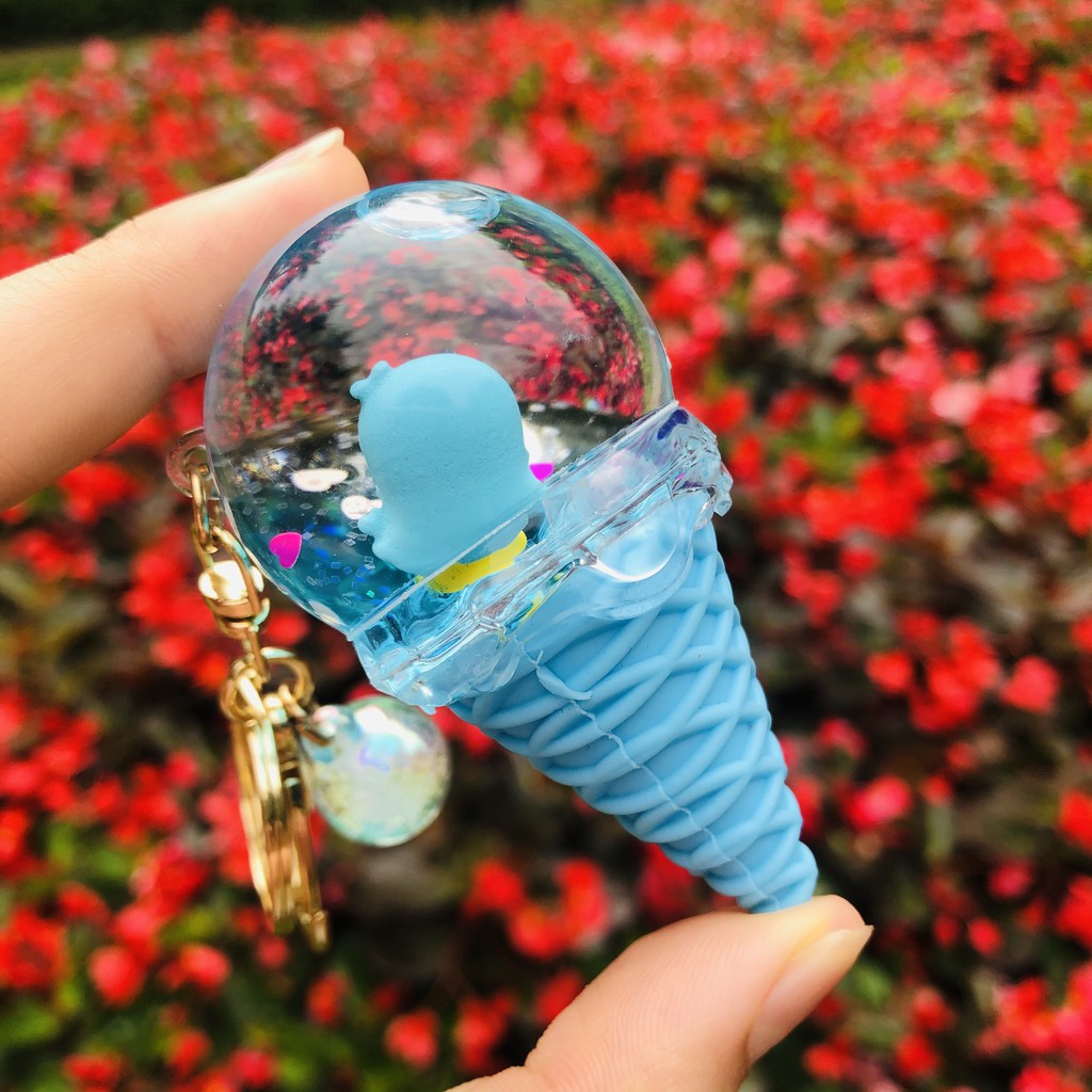 Móc Khóa Hình Kem Ốc Quế Kèm Slime Chứa Nước Bên Trong, Màu Xanh Biển