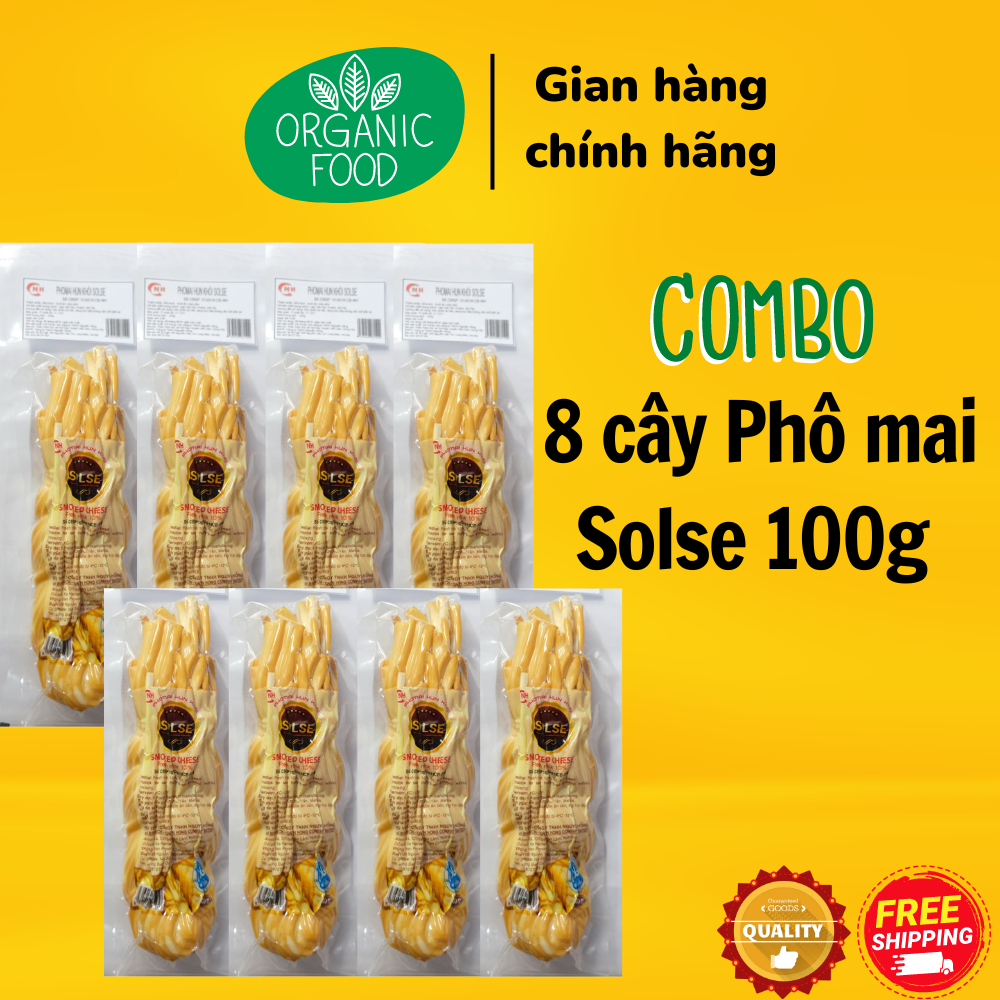 Combo 8 phô mai dây hun khói Solse 100g - Phô mai sợi xông khói - Chay/Mặn dùng được