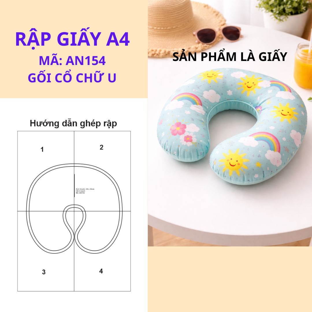 Rập giấy A4 cắt ghép may gối cổ chữ U kích thước 30 x 32cm - AN154