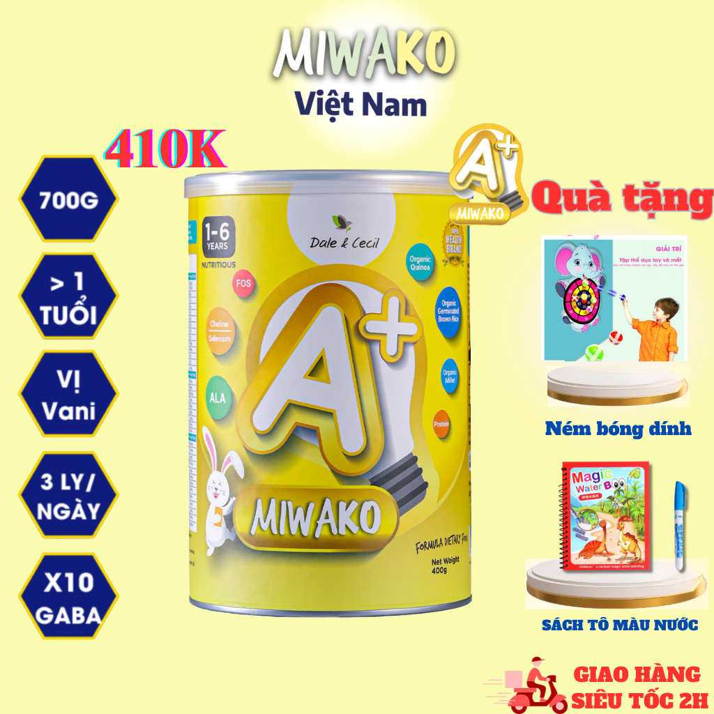 Sữa MIWAKO cho trẻ dị ứng đạm bò trẻ tự kỷ chậm nói tăng động giảm chú ý sữa thực vật hữu cơ Miwako A+ hộp 400g