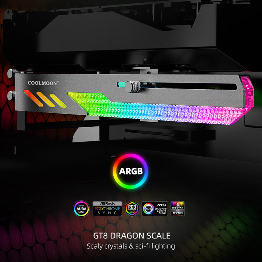 Giá đỡ vga 28cm rog / aorus rgb - đồng bộ hub coolmoon / auto
