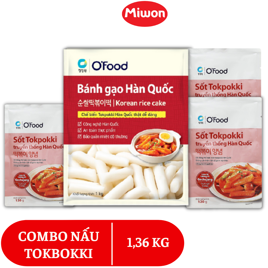 Tokbokki Hàn Quốc O'Food 1kg và 3 gói sốt vị cay truyền thống 360g, Set nấu tokbokki cho 6 người ăn