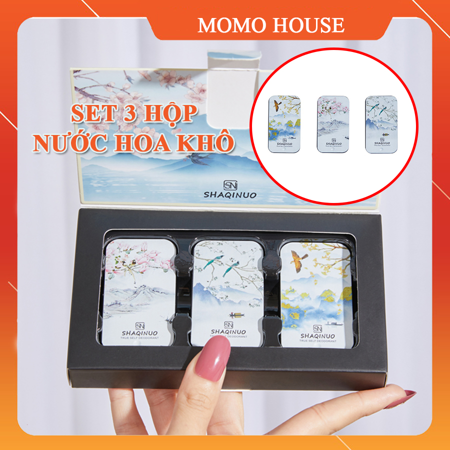 Nước hoa khô Shaqinuo set 3 hộp bỏ túi dạng sáp với 3 mùi hương khử mùi cho nam và nữ