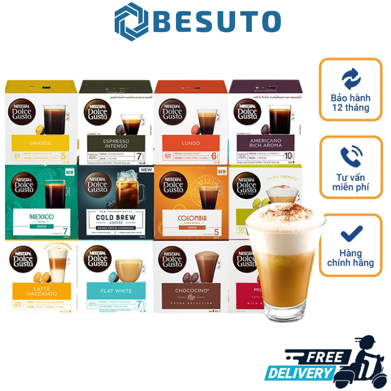 Cà Phê Viên Nén Nescafe Dolce Gusto, Cafe Viên Nén Dolce Gusto, Dolce Gusto Capsule, Hàng Chính Hãng, Nhập Khẩu Đức, Hộp 16 Viên
