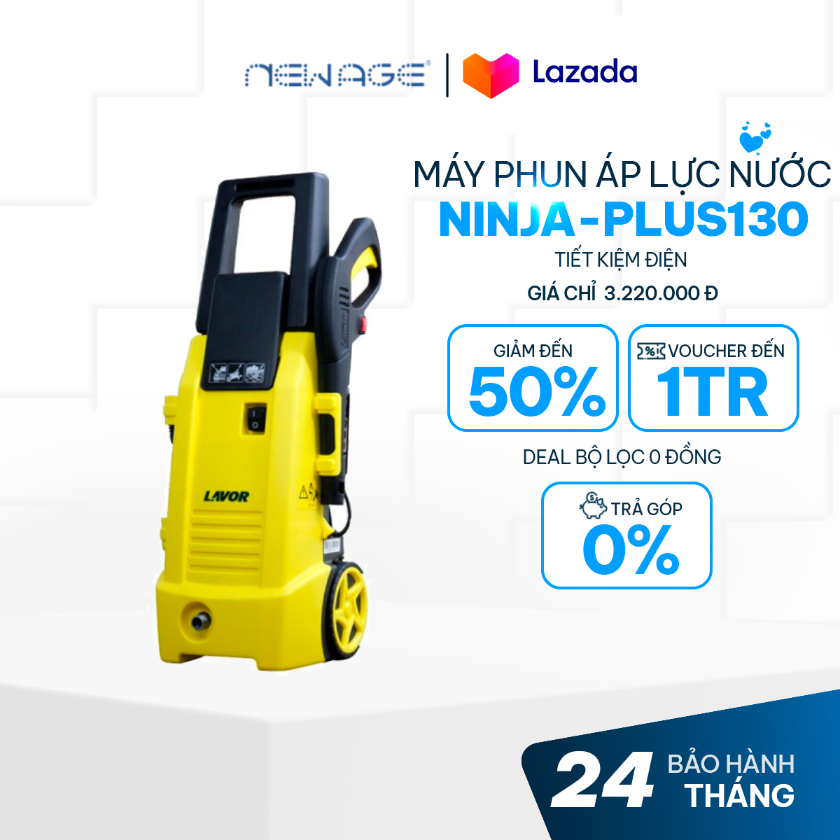 Máy phun rửa áp lực nước Lavor NINJA-PLUS130 động cơ chổi than, máy rửa xe gia đình áp lực cao 130bar, thương hiệu Ý chính hãng - Bảo hành 12 tháng