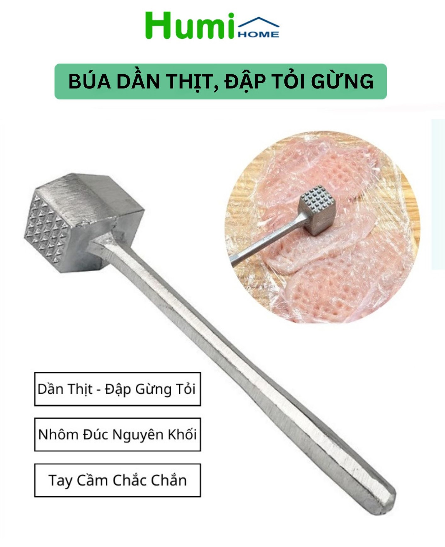 Búa dần thịt đập tỏi gừng 2 đầu - Dụng cụ làm mềm thịt không gỉ bền đẹp