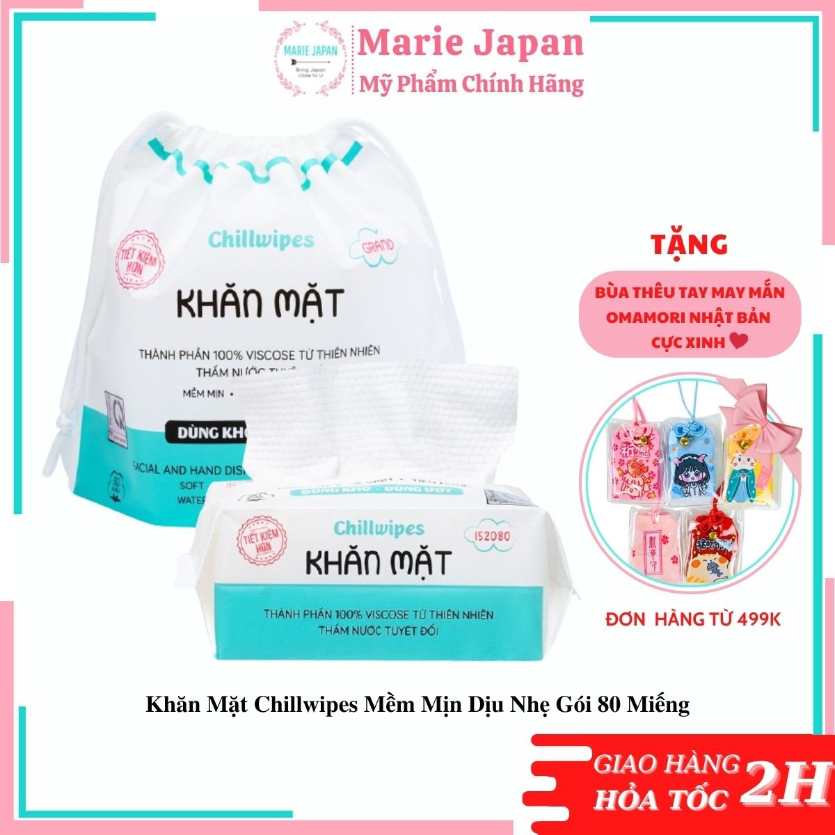 Khăn lau mặt khô dùng 1 lần chillwipes dạng rút 80 miếng/gói