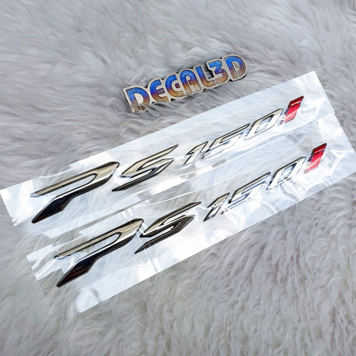 Tem PS 150i chữ nổi hàng zin cao cấp màu bạc crom trang trí xe máy cực đẹp