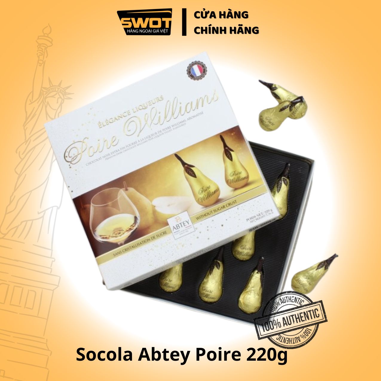 Socola nhân rượu ABTEY Pháp hình trái lê 220g, Chocolate rượu Pháp thượng hạng, thơm ngọn đậm vị chính hãng ABTEY Pháp