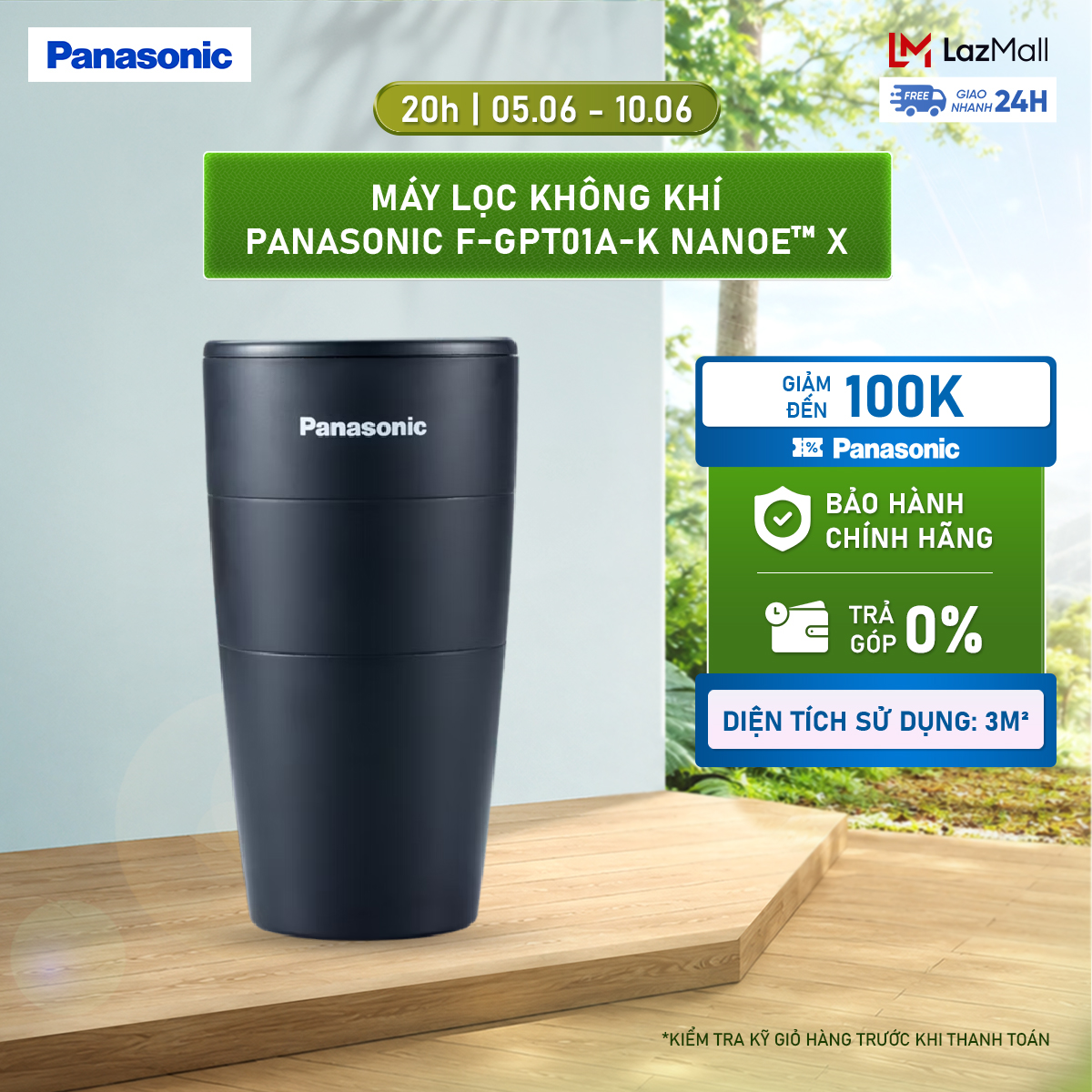 Máy lọc không khí Panasonic F-GPT01A nanoe™ X - Nhỏ gọn, khử mùi hiệu quả - Hàng chính hãng
