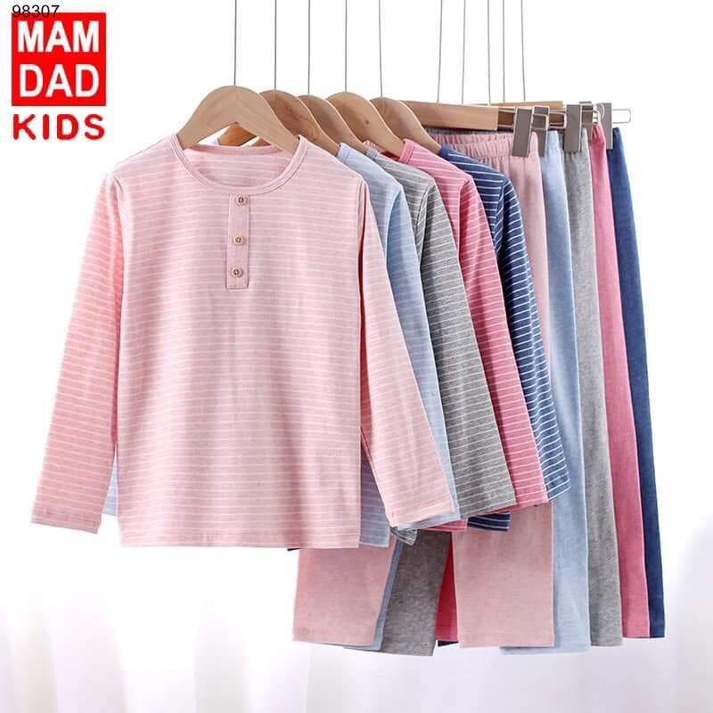 Đồ bộ mặc nhà dài tay bé trai bé gái chất cotton mát sz 10-46kg
