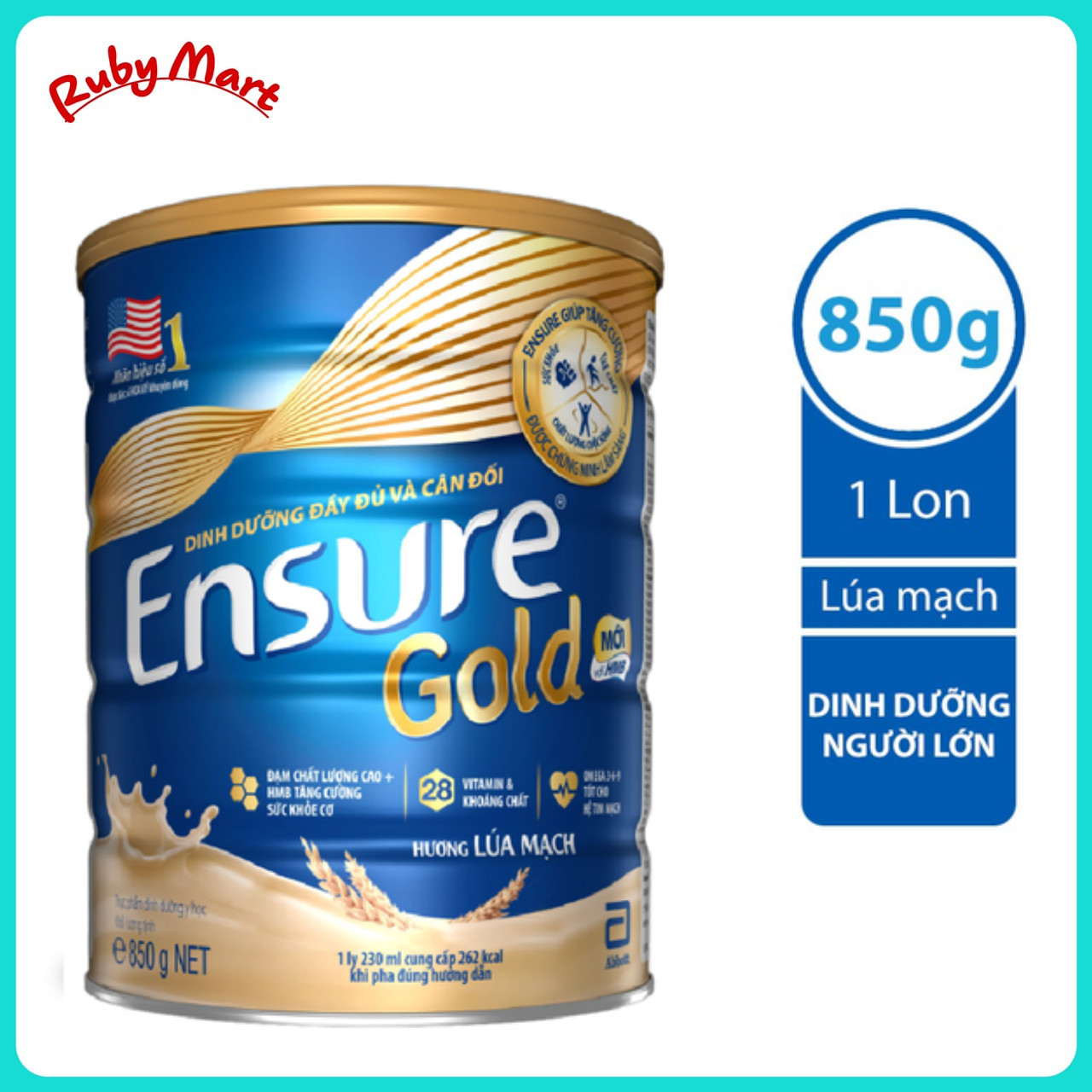 Date 7.2024 Sữa Ensure Gold Hương Lúa Mạch Lon 850G