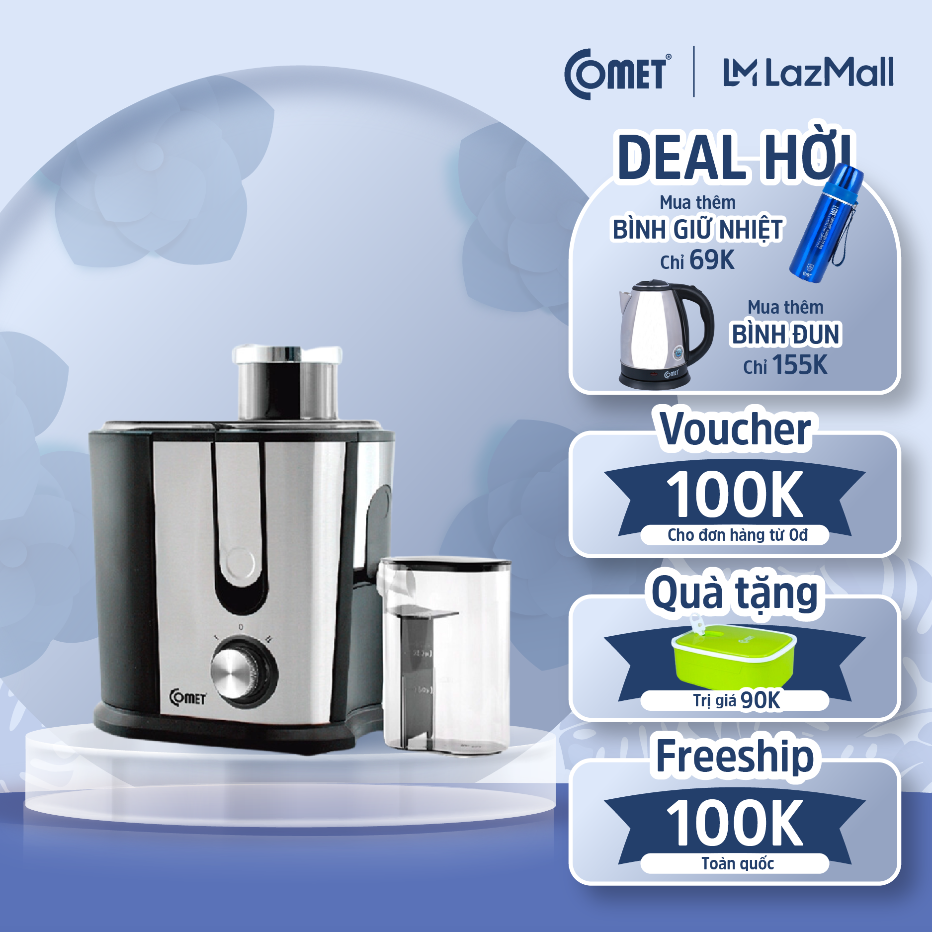 Máy ép trái cây COMET CM9838 - Công suất 400W - Dung tích 0.5L - Bảo hành 12 tháng - Hàng Chính Hãng