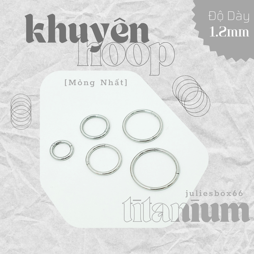 [BÁN THEO CHIẾC]Khuyên Tai Hoop Tròn Nhiều Size Dày 1.2mm [Siêu Mỏng] Xỏ Nam Nữ Hình Unisex Titanium Thép Không Gỉ Không Đen Không Ngứa Không Dị Ứng Không Gỉ Sét Cá Tính Mẫu Mới Phong Cách Gothic Piercing Sụn Vòm Tai Vành Tai julies box 66