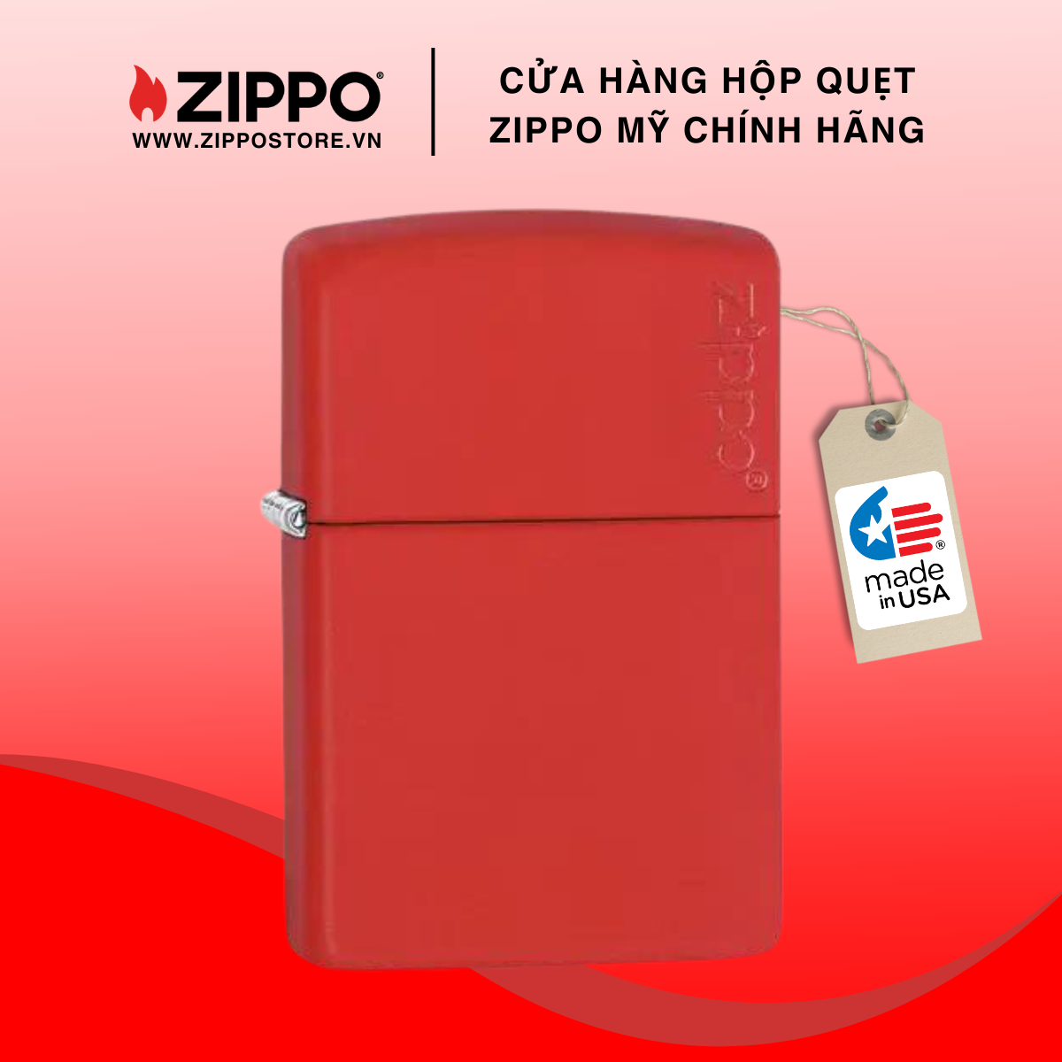 Hộp quẹt zippo red matte with logo 233zl