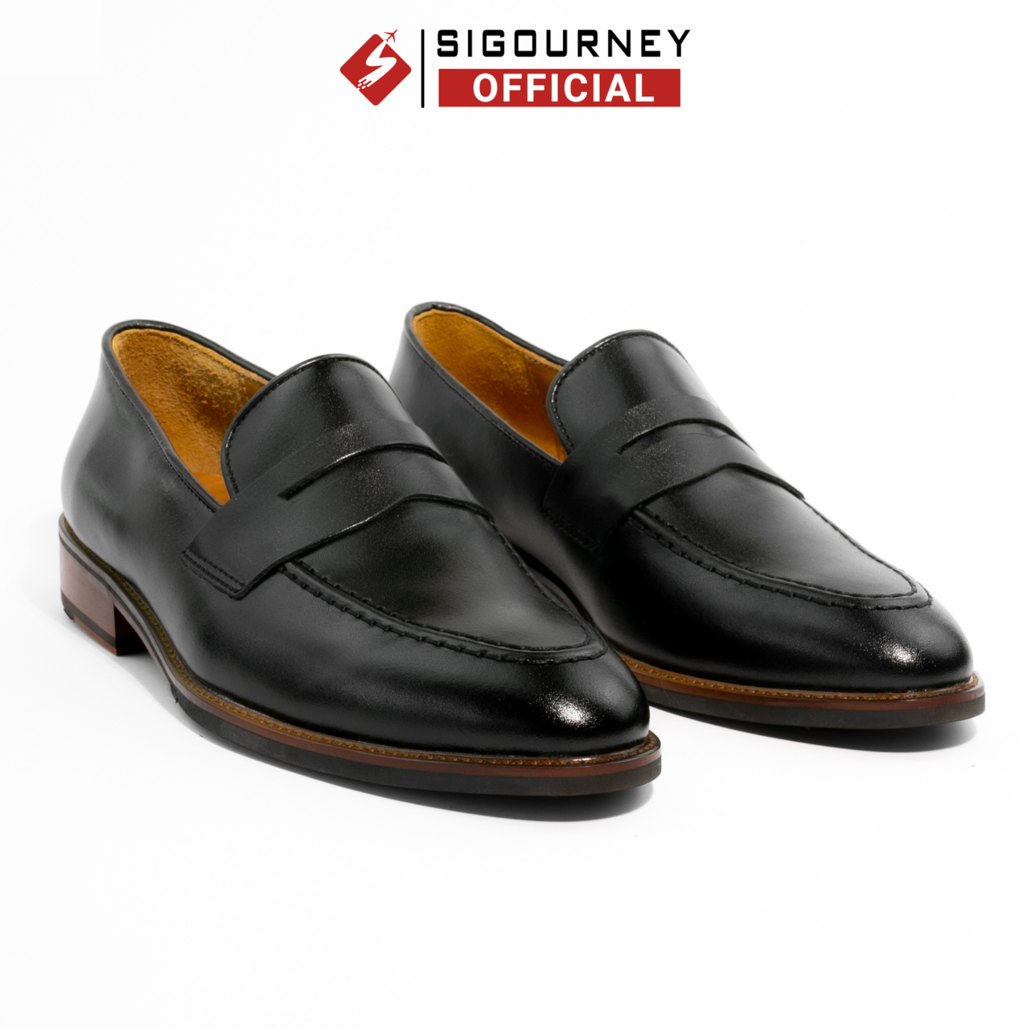 Giày Loafer Nam ĐẾ PHÍP Da Bò Cao Cấp SIGOURNEY Màu Đen Trơn SCC01 Bảo Hành 18 Tháng