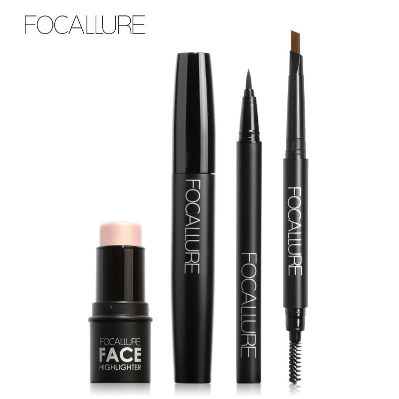 FOCALLURE Bút kẻ mắt + Mascara + Chì kẻ chân mày + Thỏi bắt sáng chuyên dụng trang điểm 170g - INTL