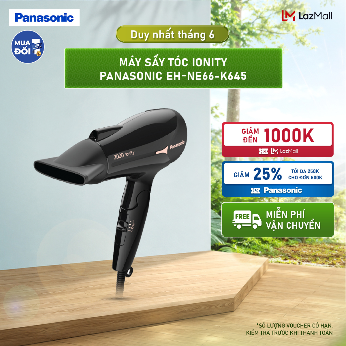 [Máy Sấy Tóc Ionity Panasonic EH-NE66-K645 - Sấy Ion Bảo Vệ Tóc Tăng Độ Bóng Mượt - Tay Cầm Gấp Tiện Lợi - Bảo Hành 12 Tháng - Hàng Chính Hãng
