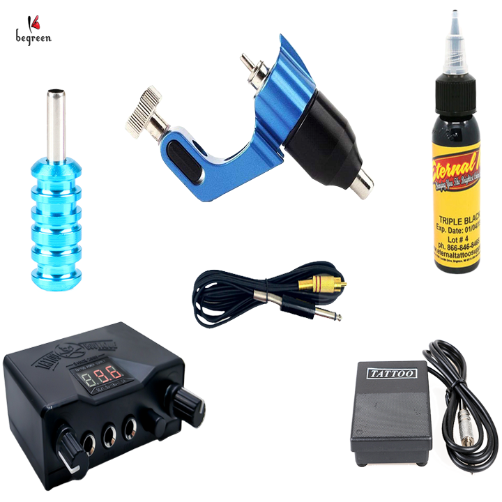Combo máy xăm tattoo Rotary kèm biến điện, bàn đạp - Tặng mực tập xăm