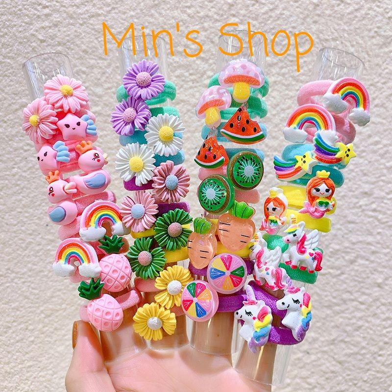 Set 10 thun cột tóc hình xinh xắn cho bé