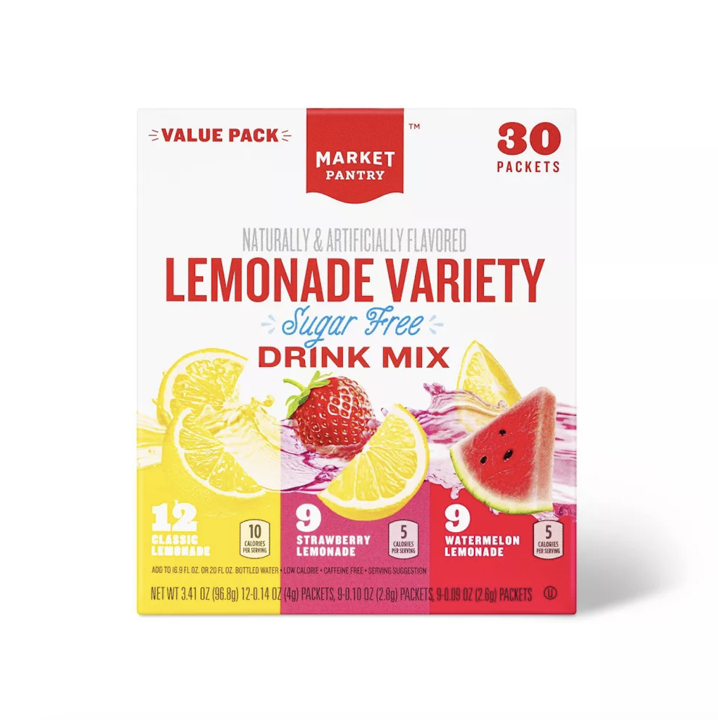 HỘP 30 GÓI BỘT PHA NƯỚC TRÁI CÂY Market Pantry Lemonade Variety Sugar