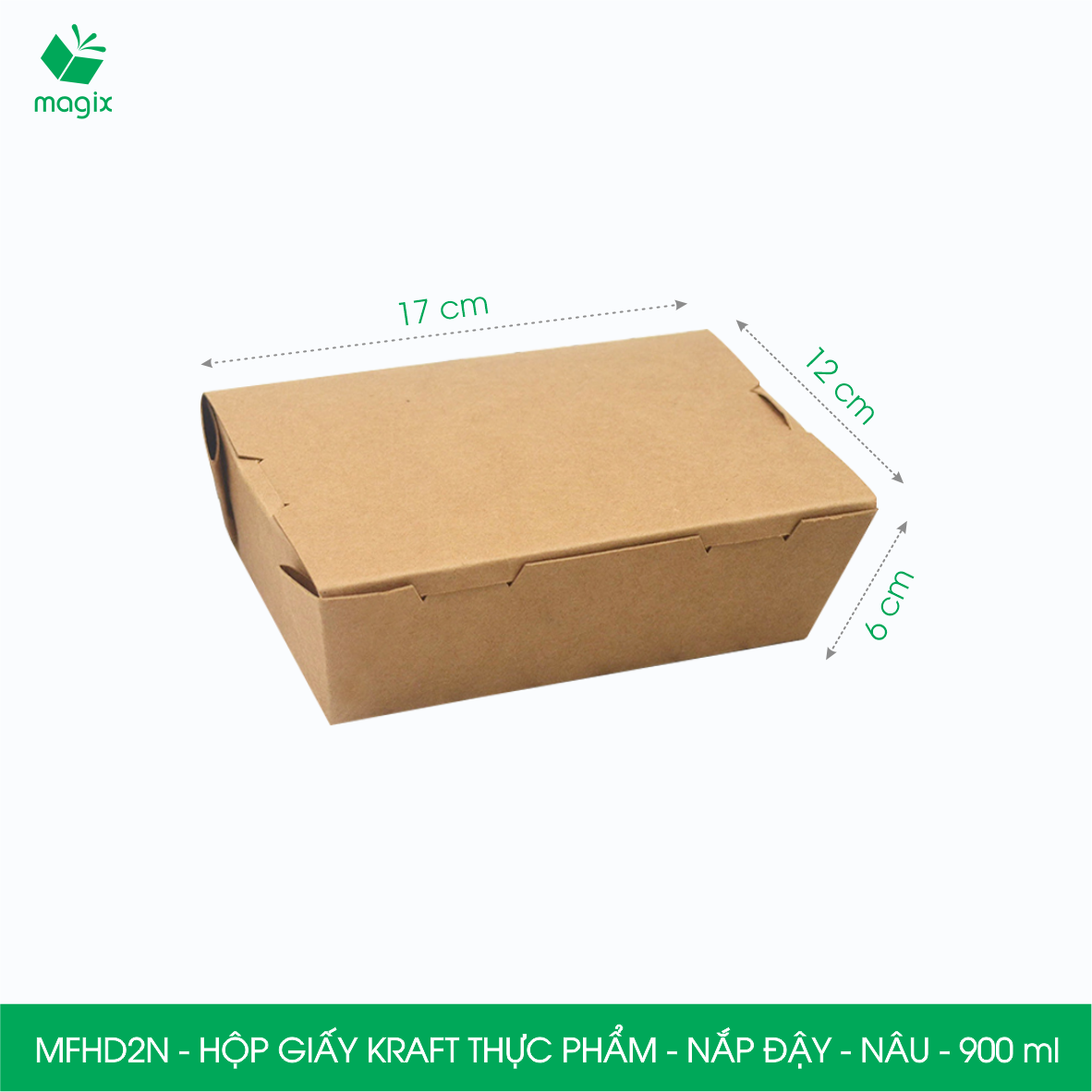 MFHD2N - Combo 100 hộp giấy kraft thực phẩm 900ml, hộp đựng thức ăn nắp đậy màu nâu, hộp gói đồ ăn mang đi