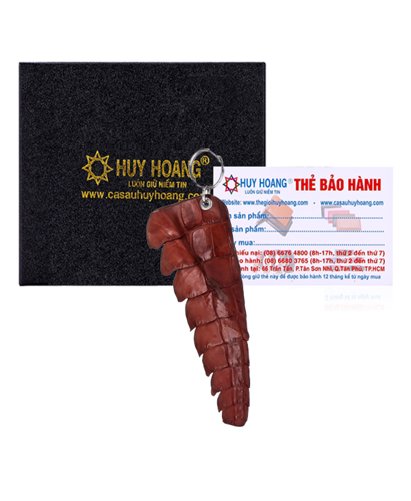 Th8215 - móc khóa da cá sấu gai đuôi màu nâu đỏ