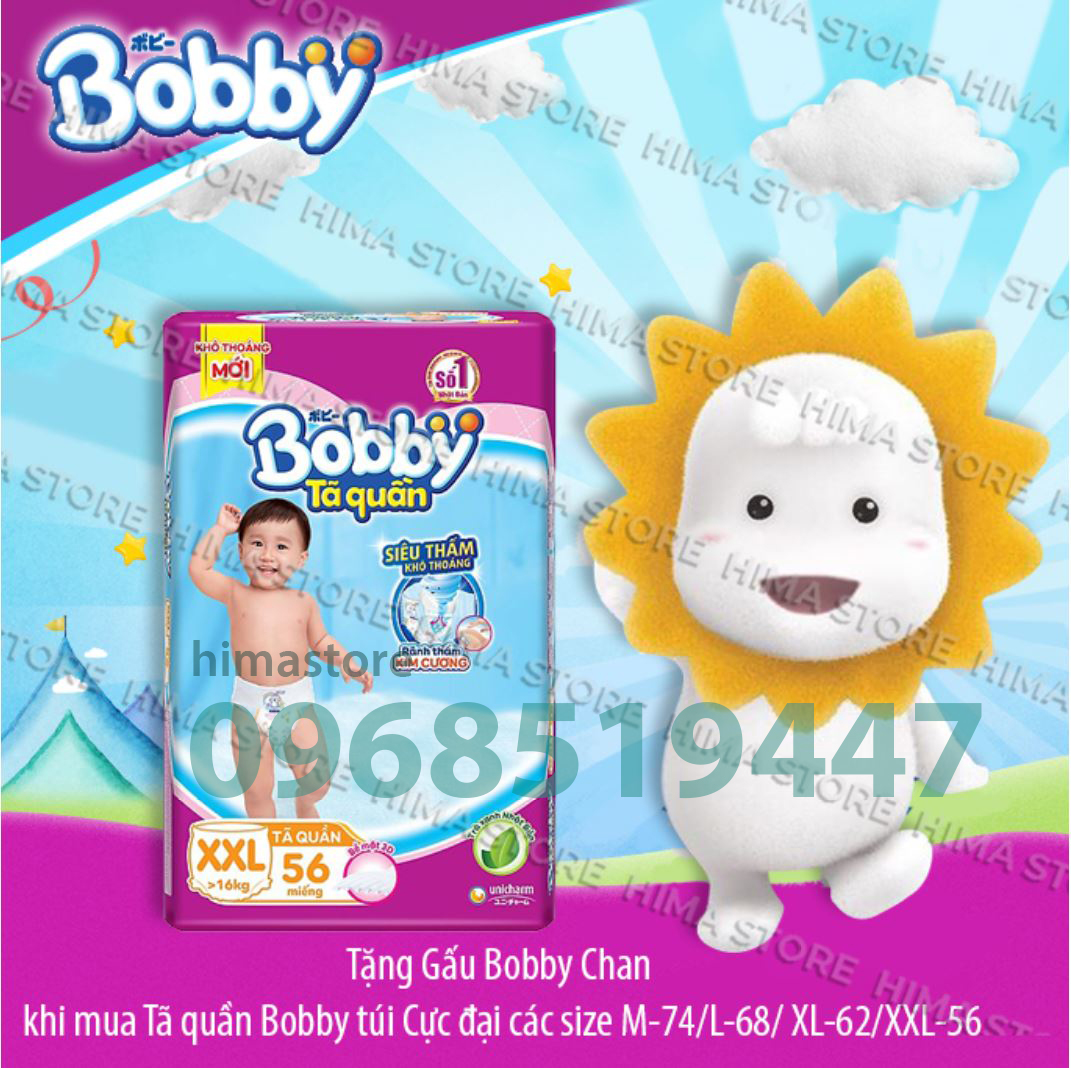 [TẶNG GẤU BÔNG BOBBY CHAN SIÊU DỄ THƯƠNG] Bỉm/tã quần Bobby Siêu thoáng XXL-56 miếng - Cam kết HSD còn ít nhất 10 tháng