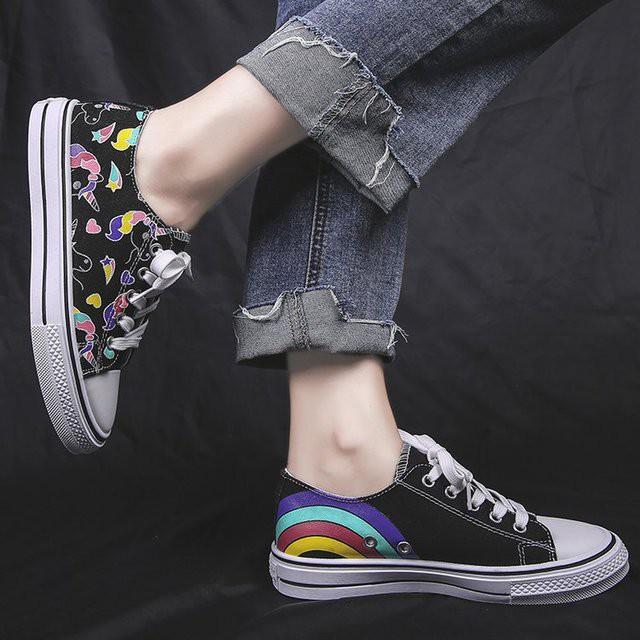 Giày thể thao nữ in hình Unicorn ngộ nghĩnh - Giày nữ sneaker - Giày vải nữ, giày bata nữ phong cách thời trang ulzzang Hàn Quốc 2 màu đen, trắng