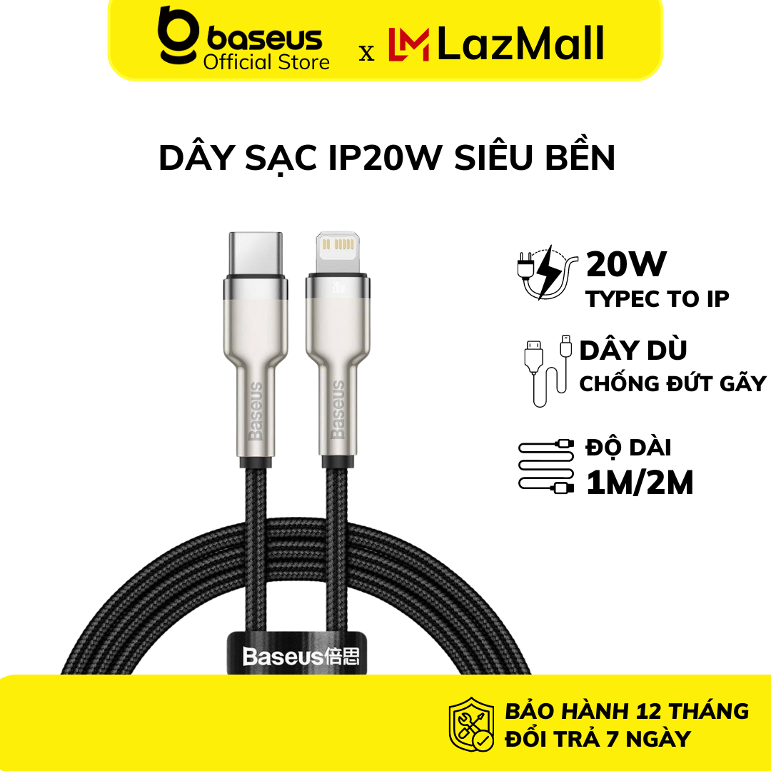 THU THẬP VOUCHER GIẢM 10 Cáp sạc nhanh IP 20W Baseus Dây bọc dù đầu inox C to IP cho 14 Promax 13 12 11 Xs Max